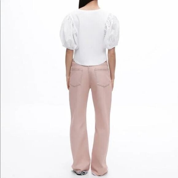 Zara Mid Rise Bootcut Jean Size 4 Pink Blue - Picture 3 of 11